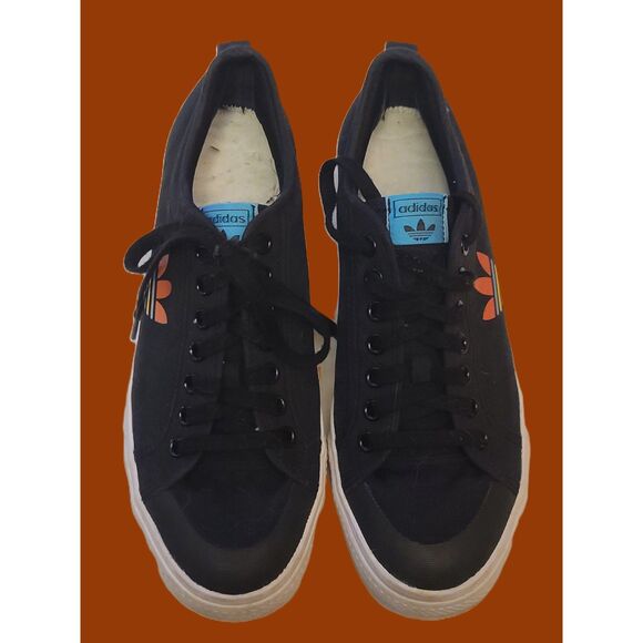 Adidas Men's‎ Nizza Classic Black with Colorful Trefoil Canvas Sneaker Size 12 - Picture 2 of 10